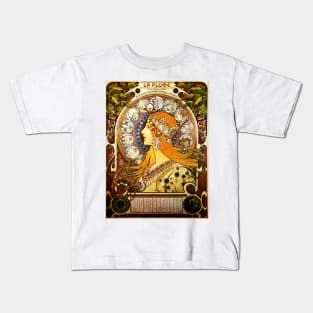 La Plume Zodiac Calendar Alphonse Mucha Art Nouveau Vintage Kids T-Shirt